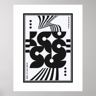 Poster bauhaus vintage noir et blanc géométrique ondulé