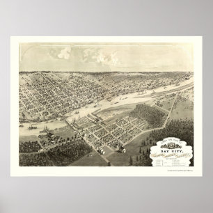 Poster Bay City, carte panoramique de MI - 1867