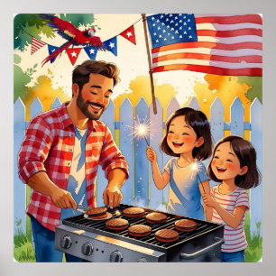 Poster BBQ 4 juillet famille Golden Hour