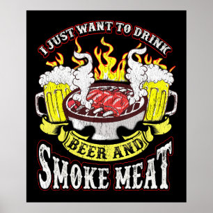 Poster BBQ BBQ Griller Bière Fumée Viande Drôle Citatio