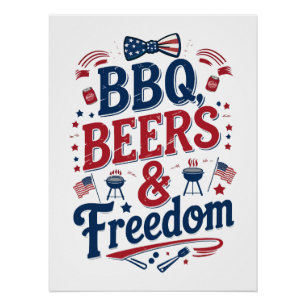 Poster BBQ, Bières et Liberté – Vibes Rétro du 4 Juillet