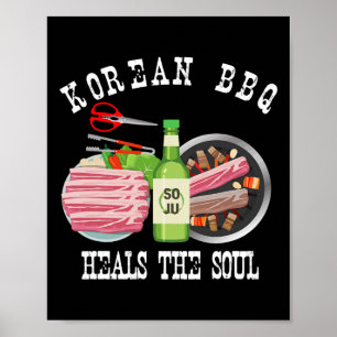 Poster Bbq Et Soju Coréens Guérissent L'Âme Drôle Coréen 