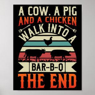 Poster Bbq Été Grillin Vache Poulet De Cochon Pour Hommes