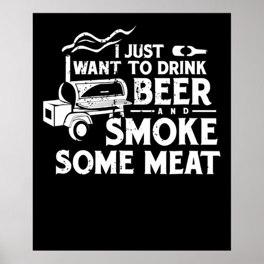 Poster BBQ Fumer Pitmaster Cadeau Boire Bière Fumer Viand (Devant)
