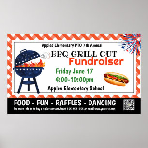 Poster BBQ GRILL out Collecte de fonds PTO PTA Bannière d