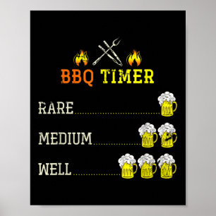 Poster Bbq Grillades Drôle Bière Chef Boire Steak Fumé