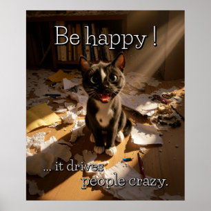 Poster Be Happy Cat - Paper Mess Edition