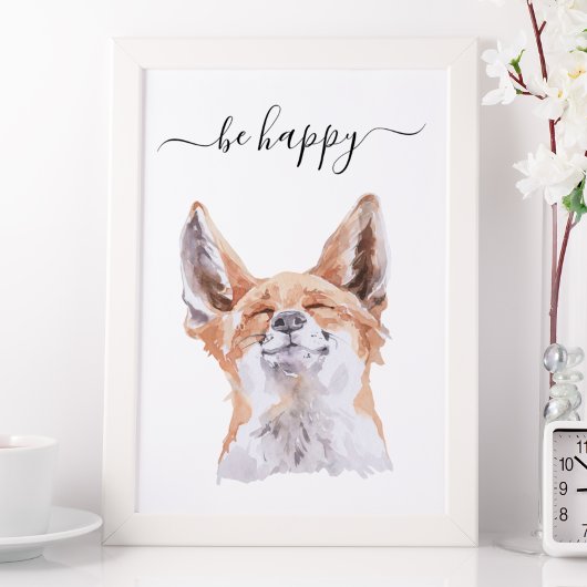 Poster Be Happy Fox Nursery Child Woodland