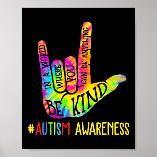 Poster Be Kind Asl Love Sign Language Hand Autism Awarene (Devant)