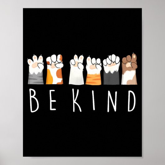 Poster Be Kind Asl Sign Language Kindness Cat Paws Finger (Devant)