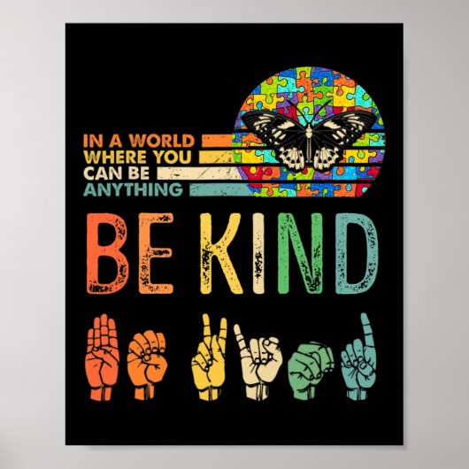 Poster Be Kind Autism Awareness Asl Mom Teacher Kindness  (Devant)