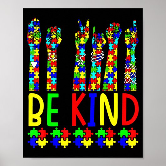 Poster Be Kind Hand Sign Language Puzzle Sensibilisation (Devant)