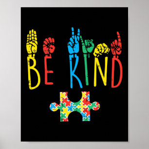 Poster Be Kind Hand Sign Language Puzzle Sensibilisation
