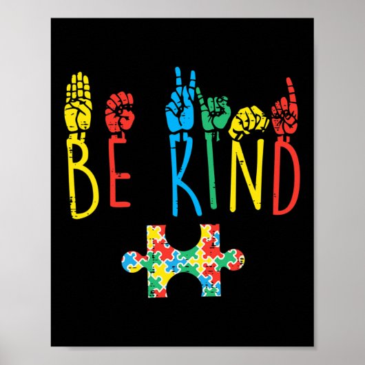 Poster Be Kind Hand Sign Language Puzzle Sensibilisation (Devant)