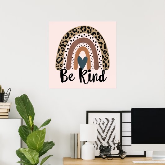 Poster Be Kind Leopard Rainbow Boho inspiré rose (Bureau à domicile)
