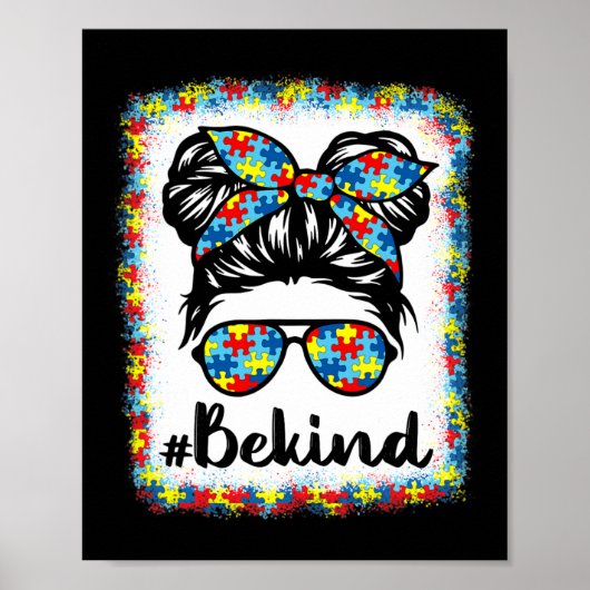 Poster Be Kind Sensibilisation sur l'autisme Messy Bun Gi (Devant)