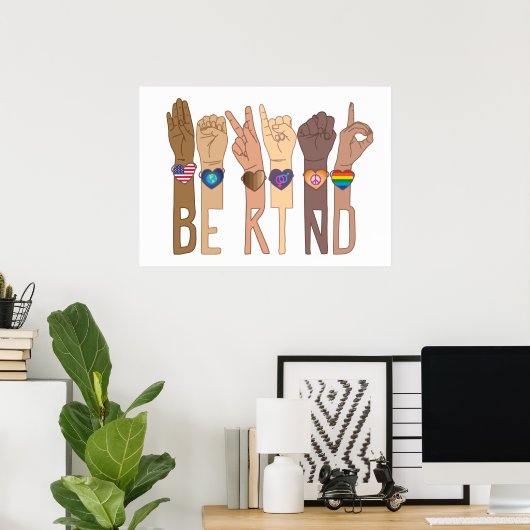 Poster Be Kind Sign Language - Kindness ASL - Kind Human (Bureau à domicile)