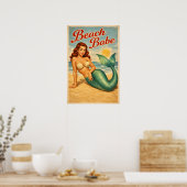 Poster Beach Babe Pin-Up Mermaid - Retro Coastal Life Art (Cuisine)