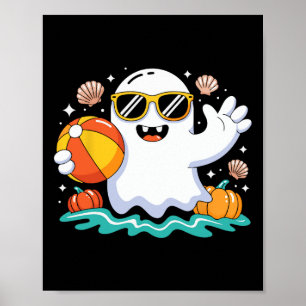 Poster Beach Ball Halloween Fantôme Été Vacances Éffrayan