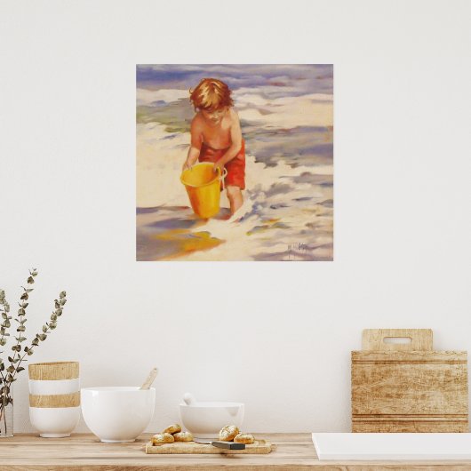 Poster Beach Boy Enfant dans les vagues de l'océan (Cuisine)