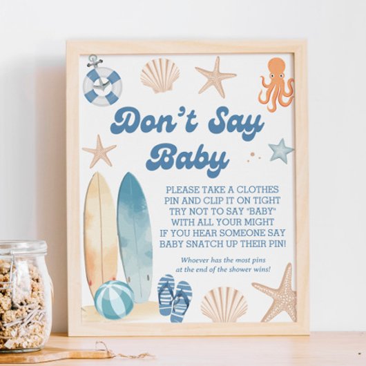 Poster Beach Coastal Baby shower Ne pas dire Baby Game