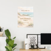 Poster Beach coastal Birthday Party Welcome (Bureau à domicile)