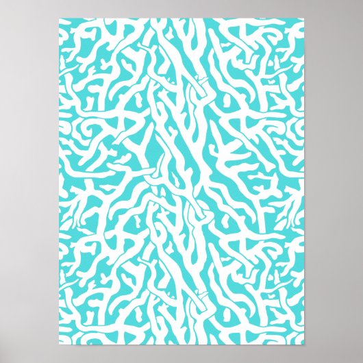 Poster Beach Coral Reef Motif Nautique Blanc Bleu (Devant)