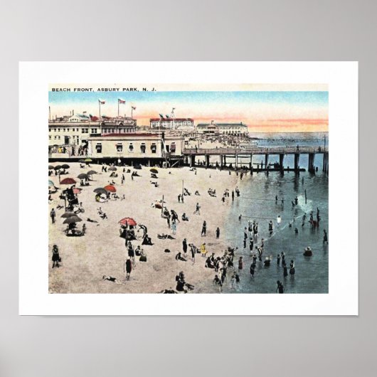 Poster Beach Front, Asbury Park NJ, c1930s Vintage (Devant)
