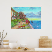 Poster Beach House Garden avec voilier (Cuisine)