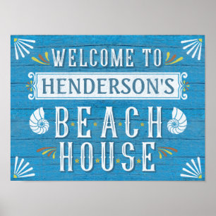 Poster Beach House Nautical Coastal Blue   Nom personnali