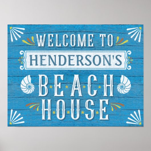 Poster Beach House Nautical Coastal Blue | Nom personnali (Devant)