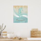 Poster Beach House Seahorse Aqua Blue ID623 (Cuisine)