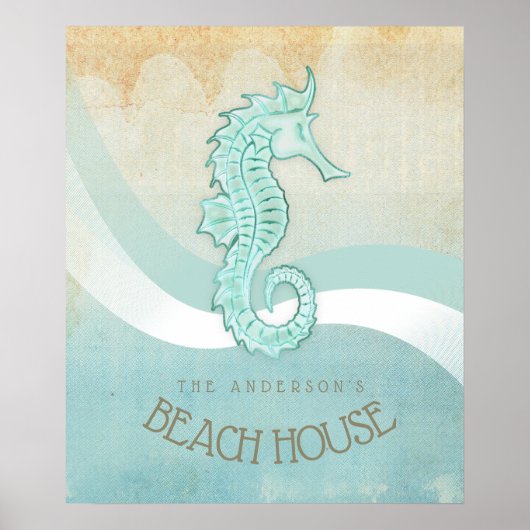 Poster Beach House Seahorse Aqua Blue ID623 (Devant)