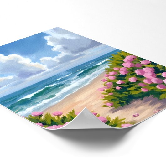 Poster Beach in Bloom | Pink Hydrangea Oceanside Coastal (Coin)