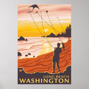 Poster Beach & Kites - Long Beach, Washington