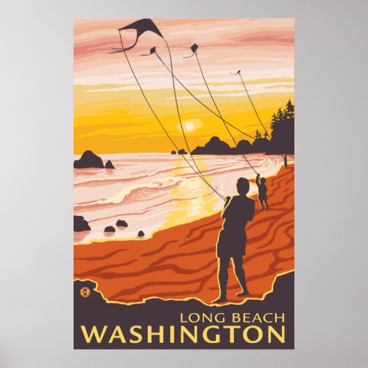 Poster Beach & Kites - Long Beach, Washington (Devant)