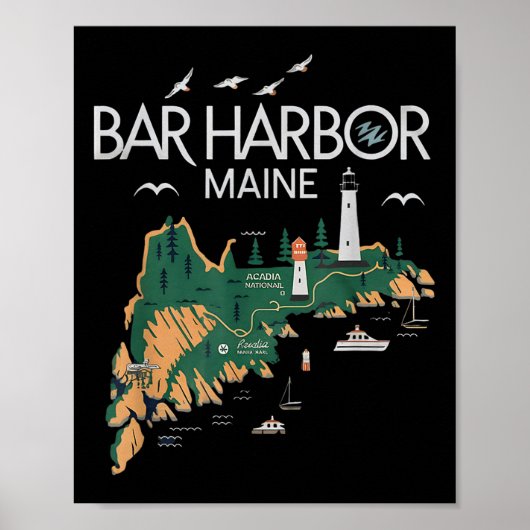 Poster Beach Lighthouse Bar Harbour Maine (Devant)