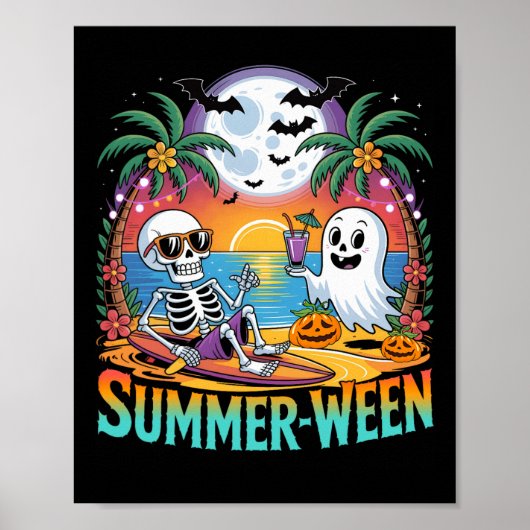 Poster Beach Party Halloween Vibes Summerween Skeleton Gh (Devant)
