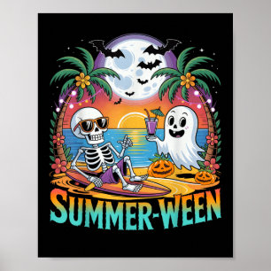 Poster Beach Party Halloween Vibes Summerween Skeleton Gh