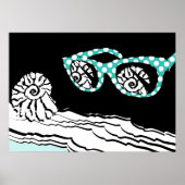 Poster Beach Sea & Turquoise Polka Dot Glasses Salle de b (Devant)