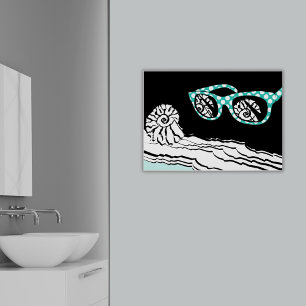 Poster Beach Sea & Turquoise Polka Dot Glasses Salle de b