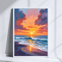 Beach Sunset Watercolor Ocean Painting Art