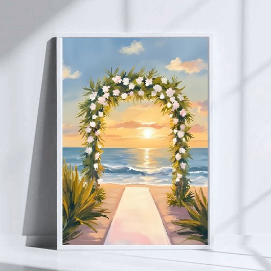 Poster Beach Wedding Arch Floral Watercolor Art