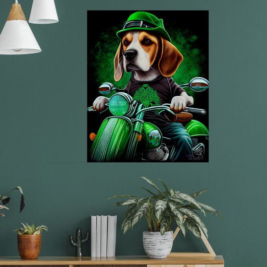 Poster Beagle Chien conduisant vélo St. Patrick's Day (Salon 1)