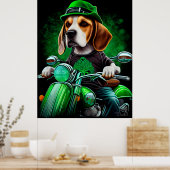 Poster Beagle Chien conduisant vélo St. Patrick's Day (Cuisine)