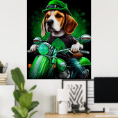 Poster Beagle Chien conduisant vélo St. Patrick's Day (Bureau à domicile)