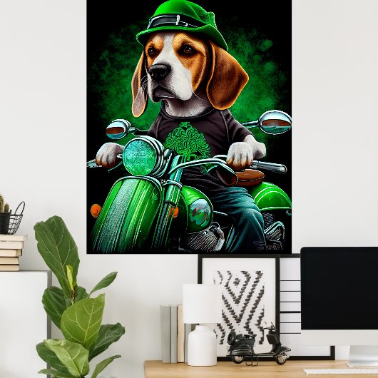 Poster Beagle Chien conduisant vélo St. Patrick's Day (Bureau à domicile)