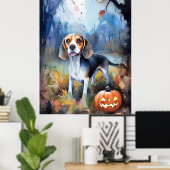 Poster Beagle d'Halloween avec citrouilles effrayant (Bureau à domicile)