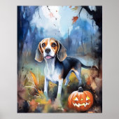 Poster Beagle d'Halloween avec citrouilles effrayant (Devant)