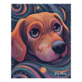 Poster Beagle dog with starry sky and water 001 (Devant)